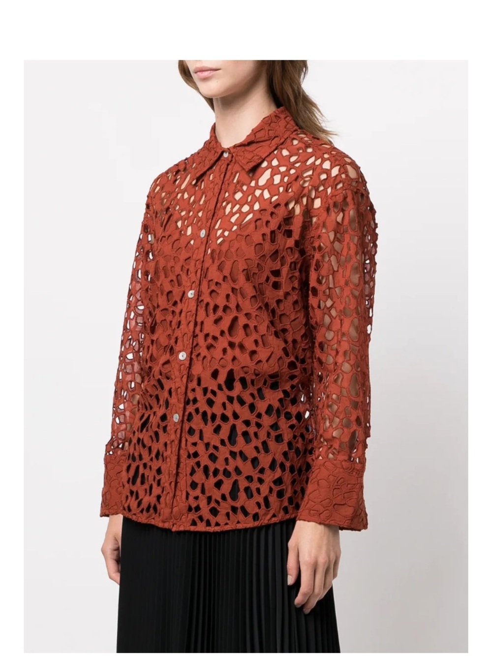 Vince rust amber brown 100% cotton eyelets detailing button up blouse size S/P